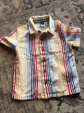 Kids Short-Sleeve Button-Up Shirt with Yellow, Red & Blue Stripes